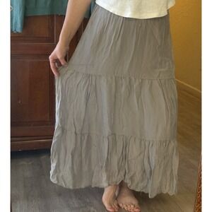 Italian Made Tiered Maxi Skirt Silk Blend Size S/M? Mushroom Gray Boho A Line
